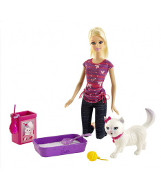  Barbie с котенком  серии Уход за любимцами Набор