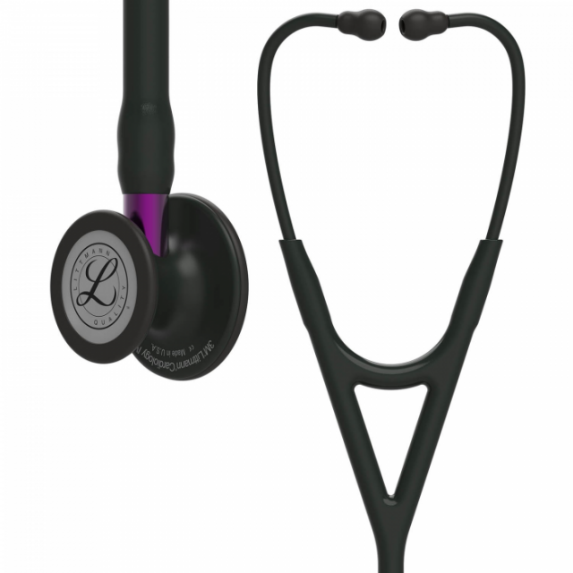 Стетоскоп Littmann® Cardiology IV™, чорний із головкою чорного кольору на фіолетовій ніжці, чорне оголов'я 6203