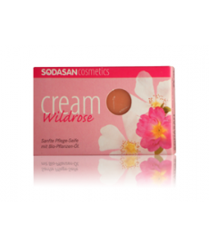 Органическое мыло-крем Wild roses для лица с маслами Ши и Диких роз 100г, SODASAN 