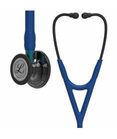Стетоскоп Littmann® Cardiology IV™, темно-синій із дзеркальною головкою димчастого кольору на блакитній ніжці, чорне оголов'я 6202